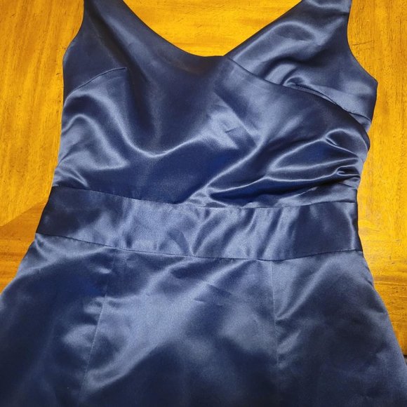 Aria Blue Satin Wrap Top Dress - Picture 5 of 14
